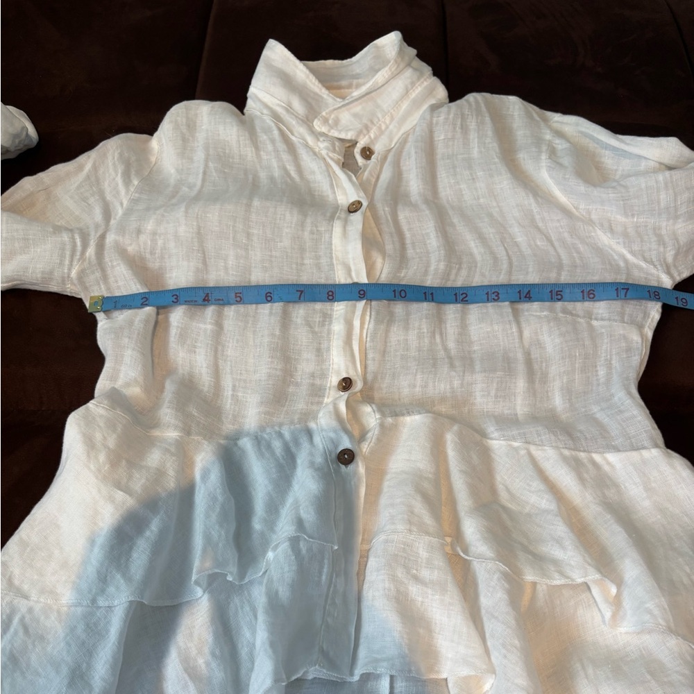 White Ruffled High-Low Button Down Shirt - Picture 6 of 9